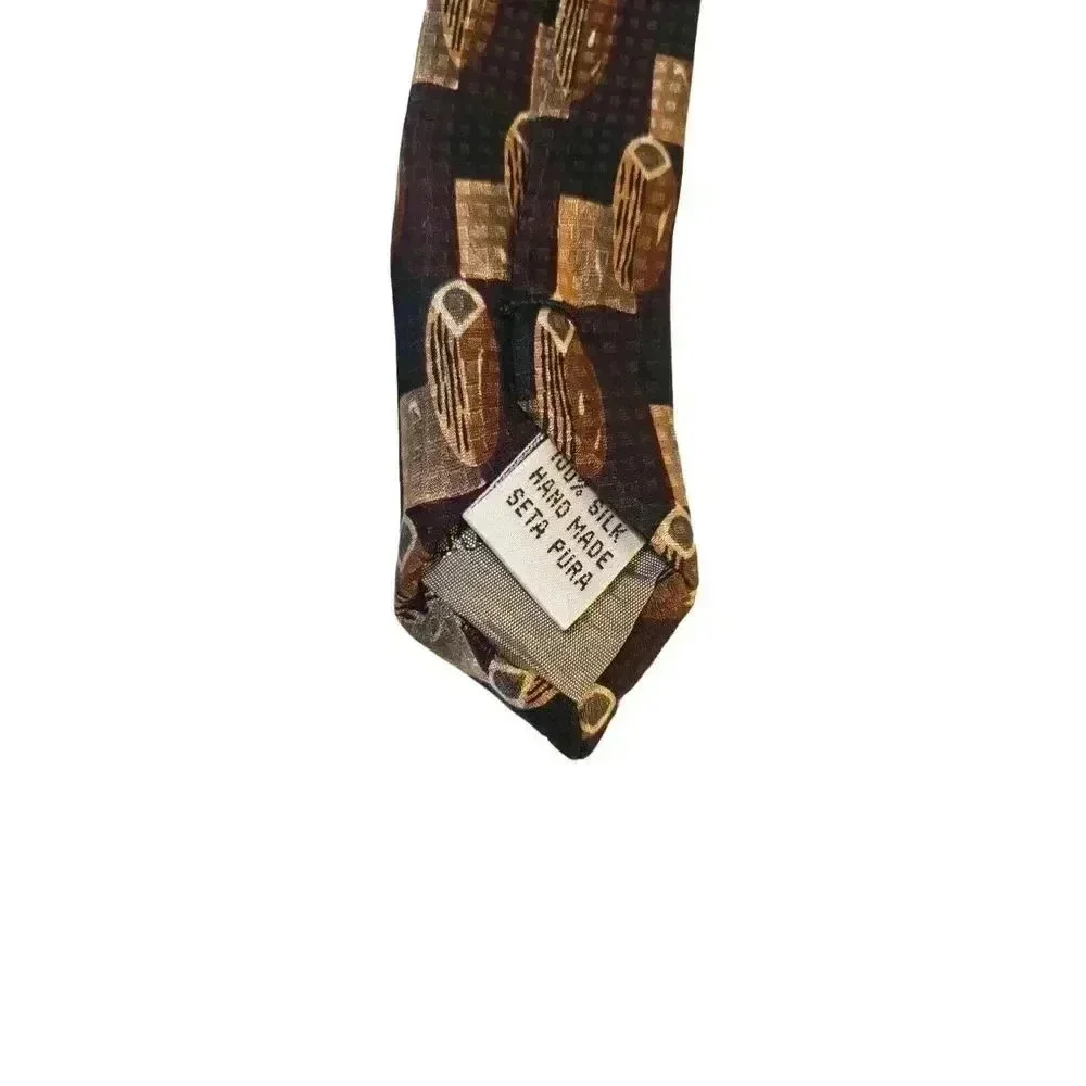 Tesoro Rosso Uomo Moda Luxury Silk Neck Tie Geometric Vintage Black‎ Gold Office